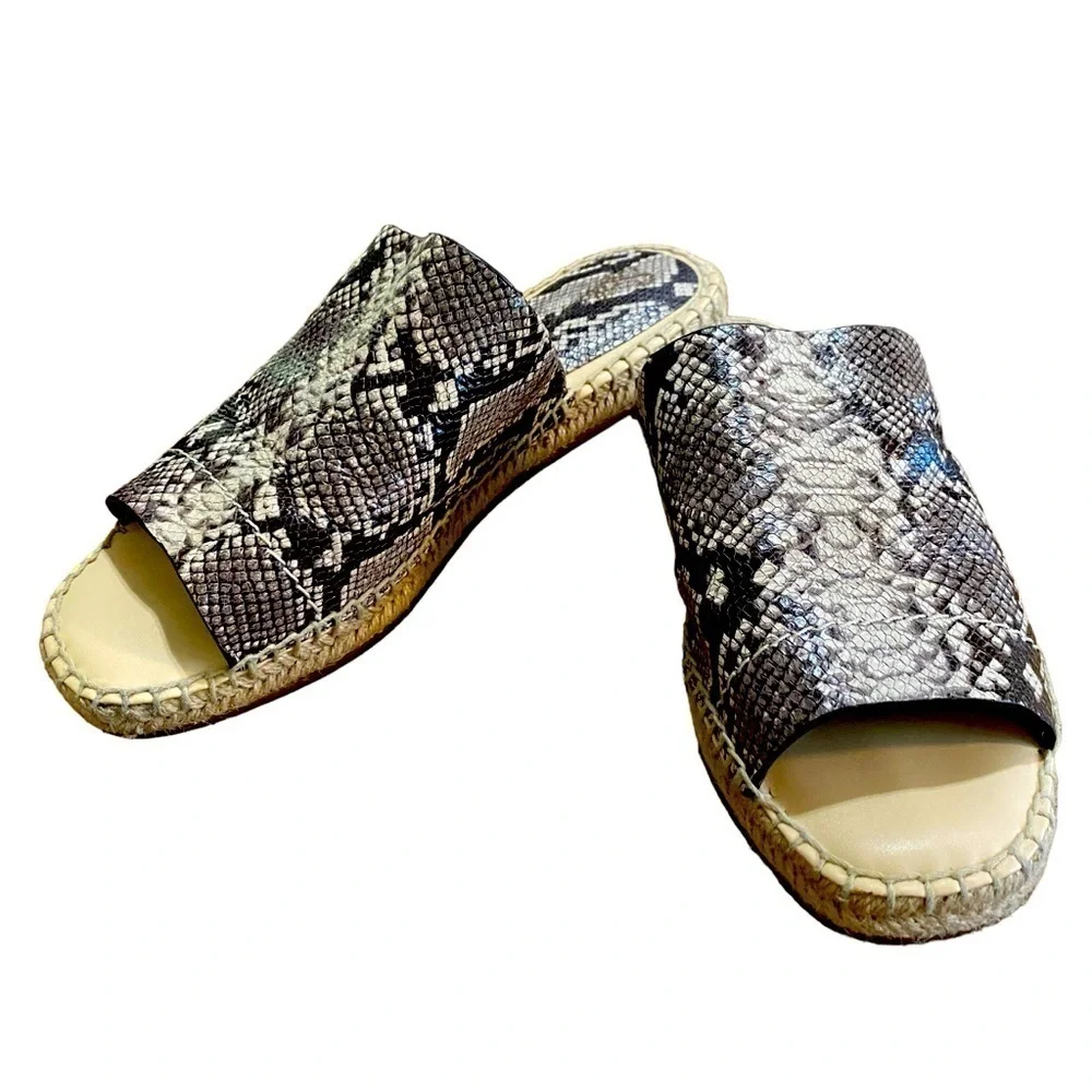 SPLENDID - SNAKESKIN SLIDES /‎ ESPADRILLES / MULE - DARK BROWN & TAN - S6